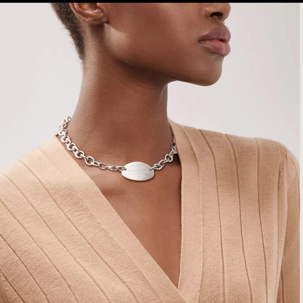 NWOT Tiffany Inspired Sterling Silver Oval ID Tag Rolo-Link Chain .925